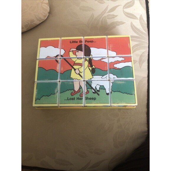 Shelcore Vintage 1984 Nursery Rhyme Puzzle Block Little Bo Peep plus others - Picture 1 of 2